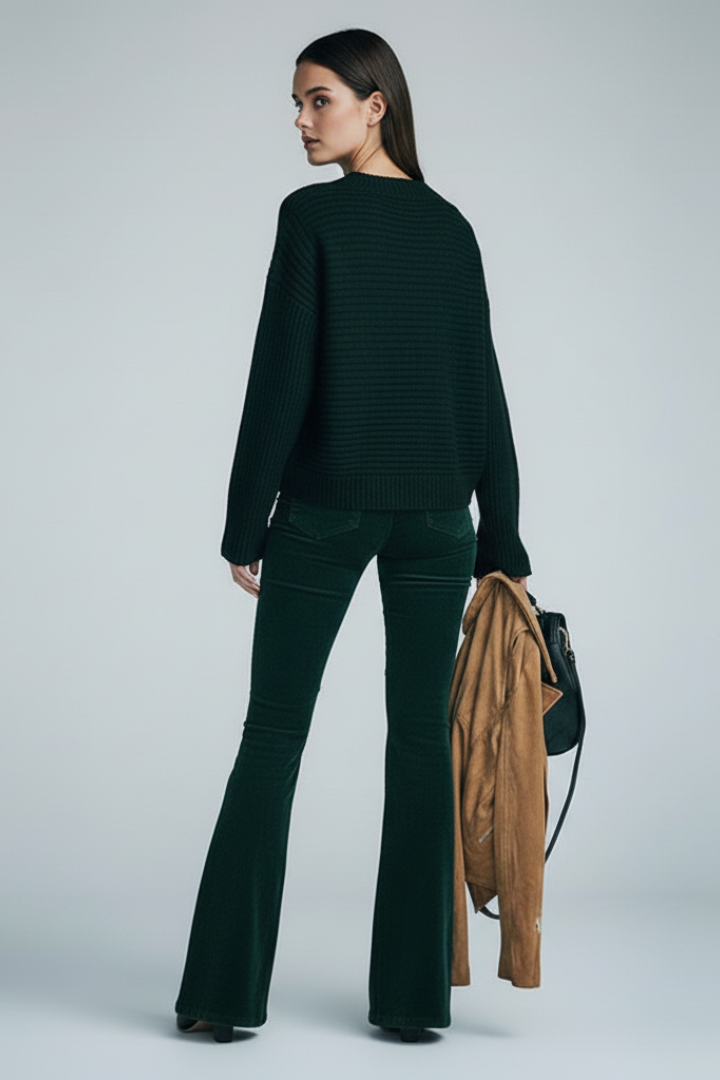 Women’s Pants with Ribbed Surface and Flared Legs