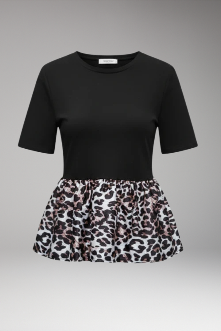 Women's Peplum T'Shirt with Leopard Print and Round Neck