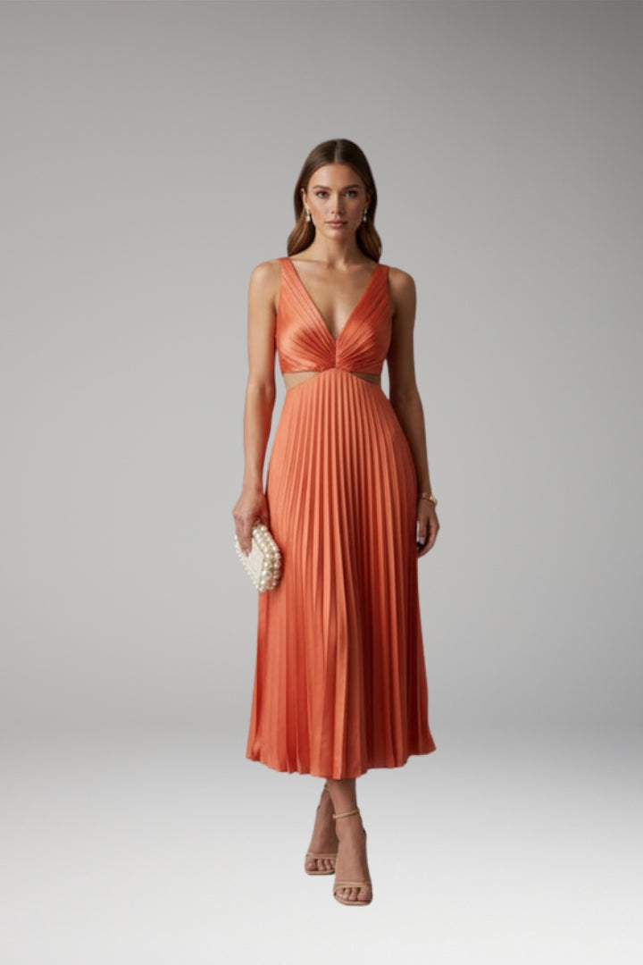 Women's Pleated Satin Dress with Versatile Design and Elegant Look