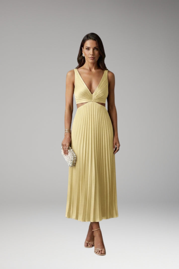Women's Pleated Satin Dress with Versatile Design and Elegant Look