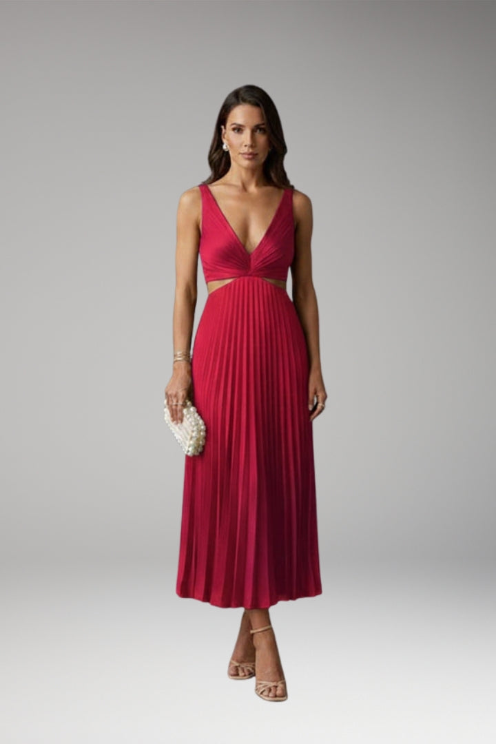 Women's Pleated Satin Dress with Versatile Design and Elegant Look