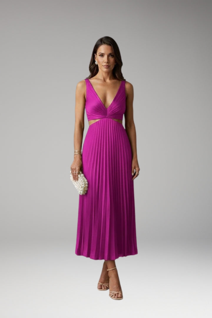 Women's Pleated Satin Dress with Versatile Design and Elegant Look