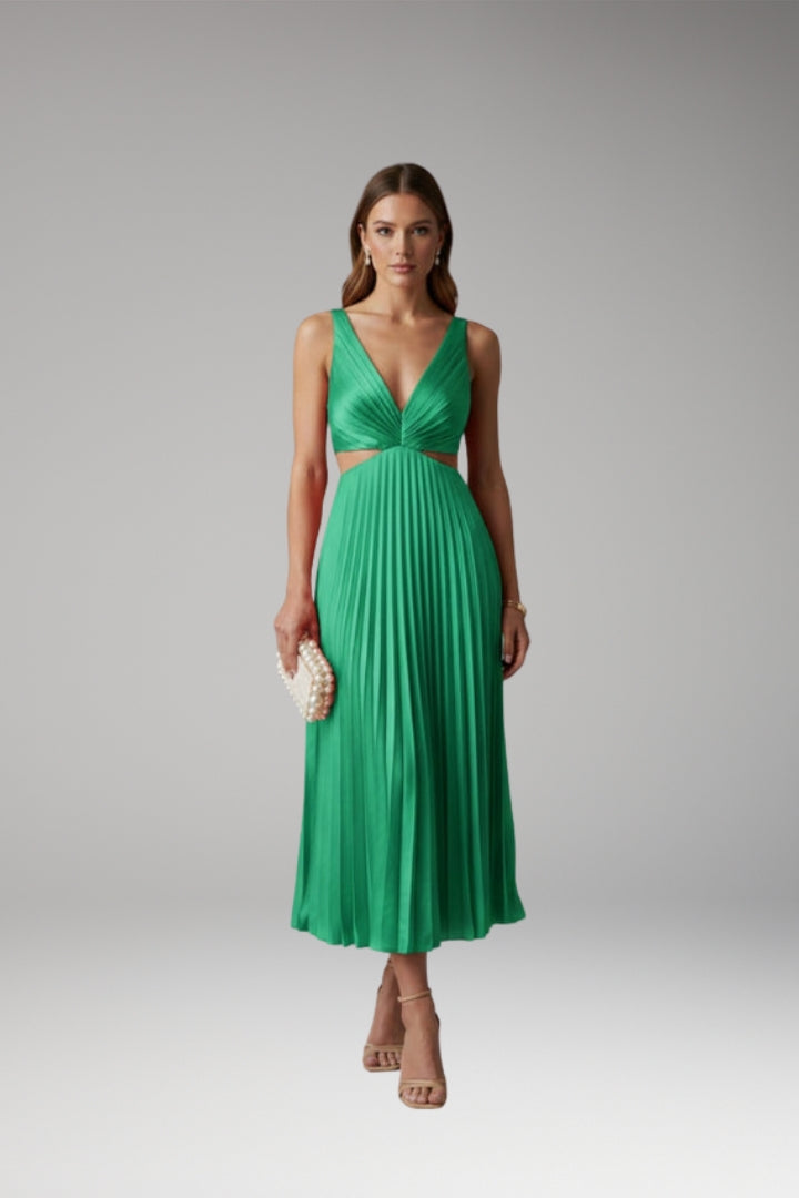 Women's Pleated Satin Dress with Versatile Design and Elegant Look