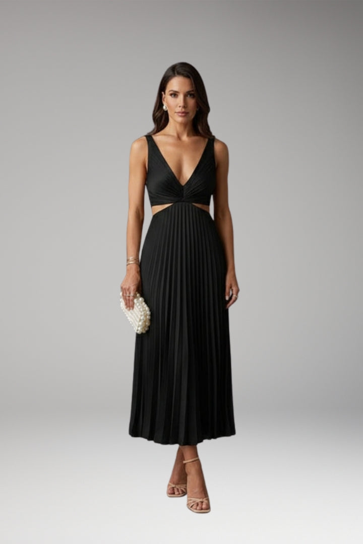 Women's Pleated Satin Dress with Versatile Design and Elegant Look