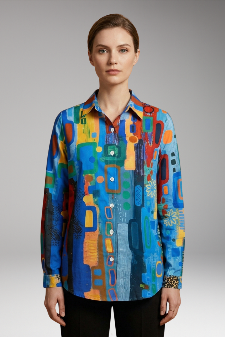 Women's Plus Size Shirt with 3D Floral Print and Long Sleeves