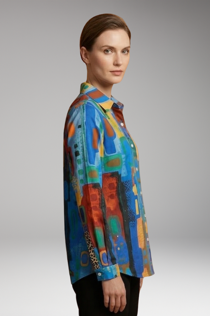Women's Plus Size Shirt with 3D Floral Print and Long Sleeves
