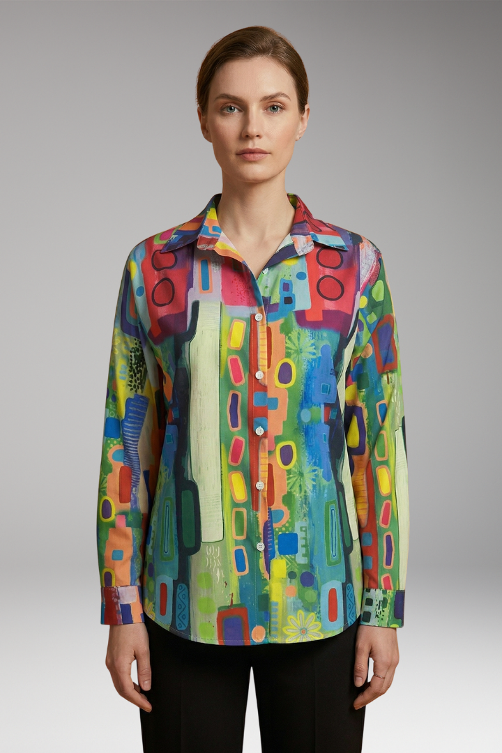 Women's Plus Size Shirt with 3D Floral Print and Long Sleeves