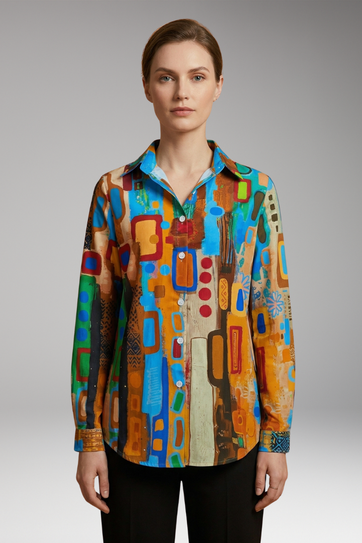 Women's Plus Size Shirt with 3D Floral Print and Long Sleeves
