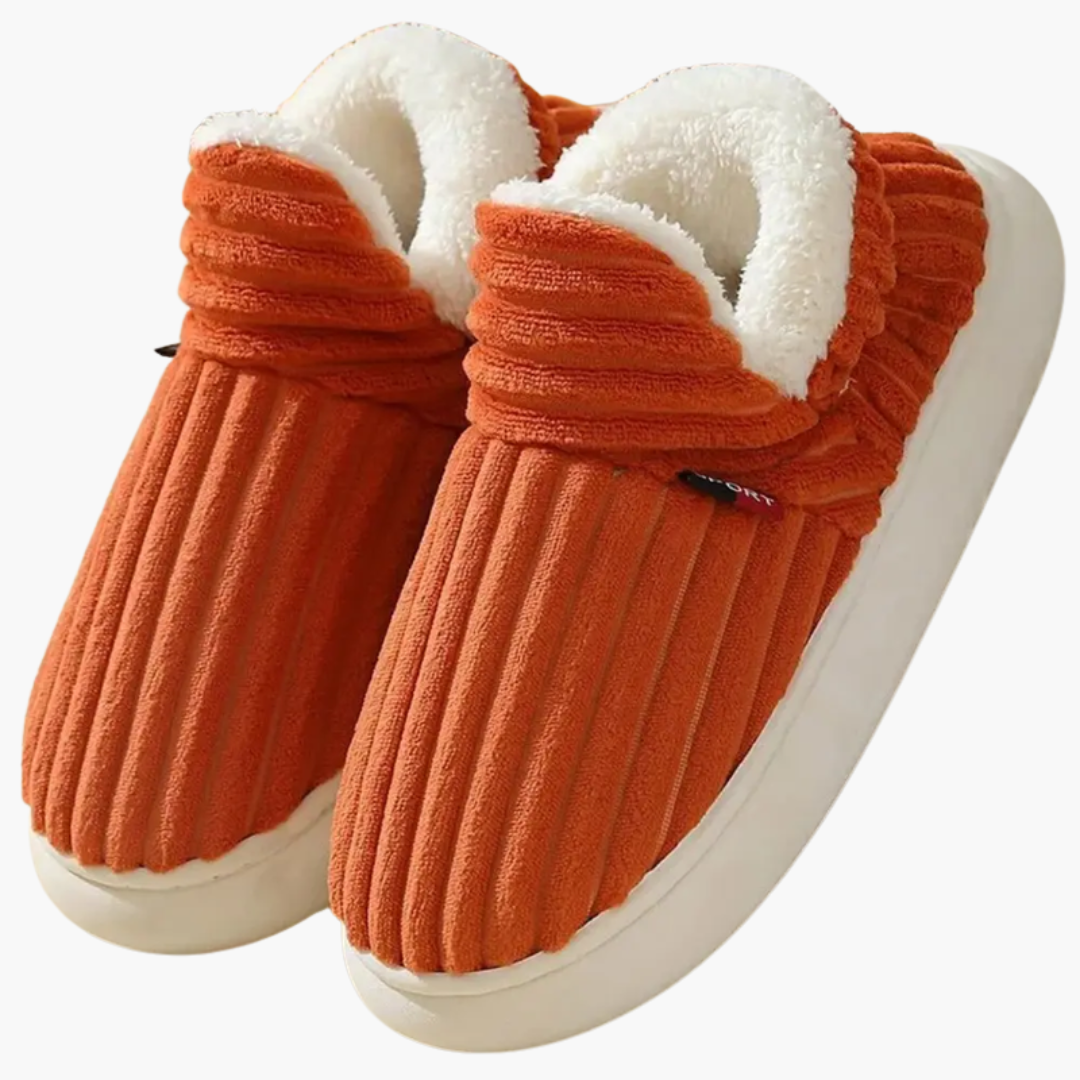 Women's Plush Slippers with Ribbed Surface and Inner Lining
