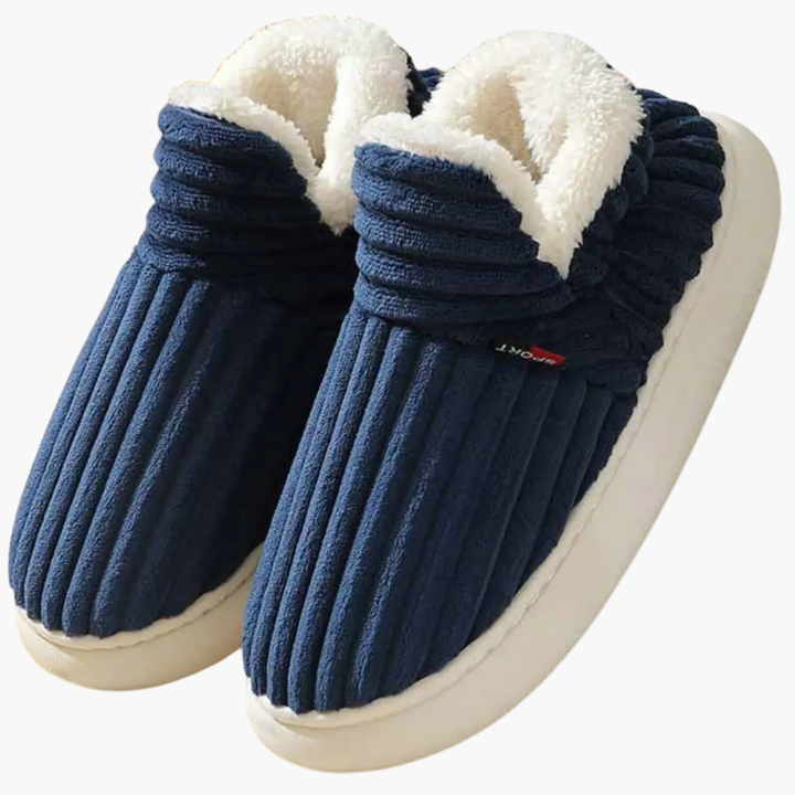Women's Plush Slippers with Ribbed Surface and Inner Lining
