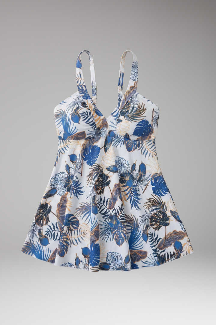 Women's Printed Bikini Skirt with Adjustable Straps and V-Neckline