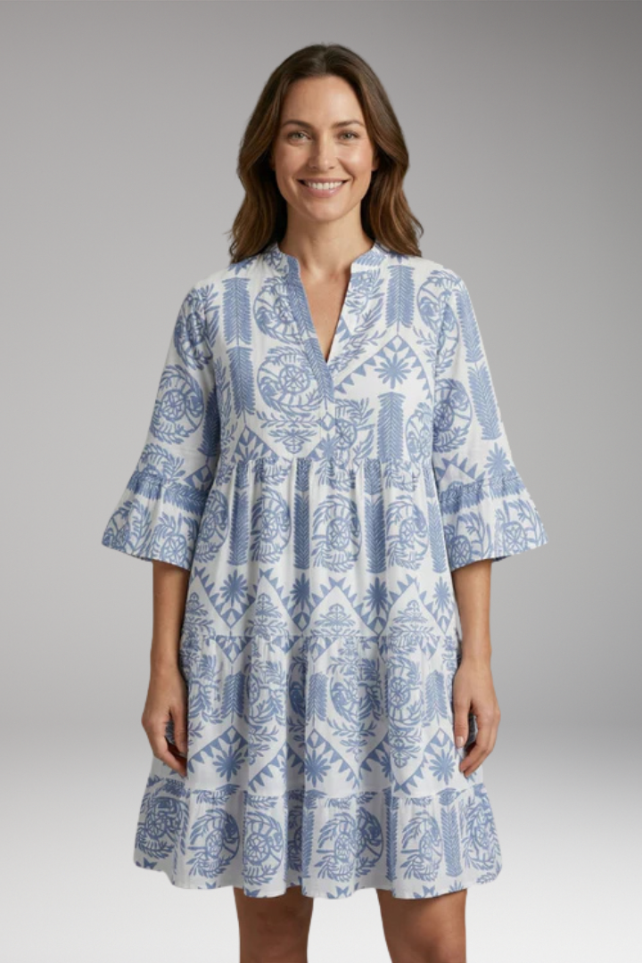Women's Printed Dress with Long Sleeves and Button'Down Front