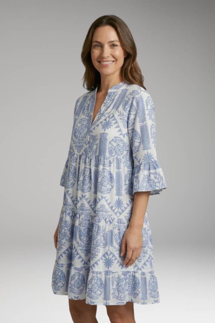 Women's Printed Dress with Long Sleeves and Button'Down Front