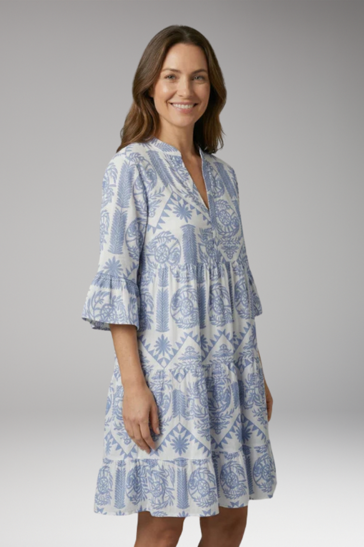Women's Printed Dress with Long Sleeves and Button'Down Front