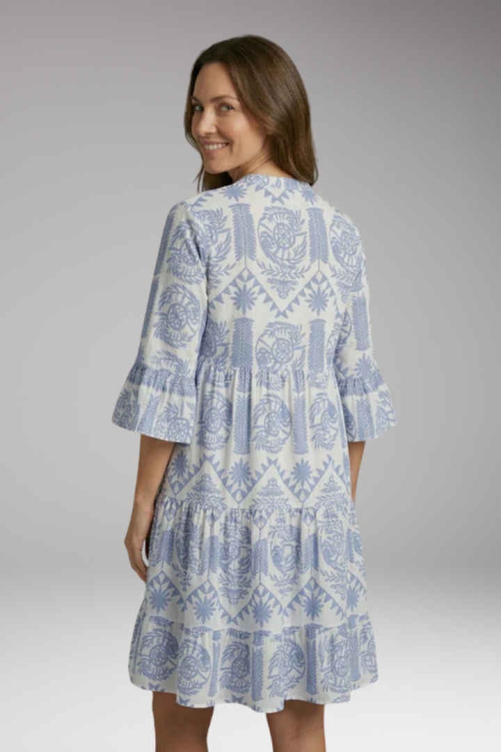 Women's Printed Dress with Long Sleeves and Button'Down Front