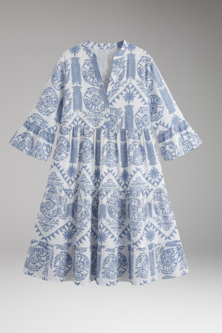 Women's Printed Dress with Long Sleeves and Button'Down Front