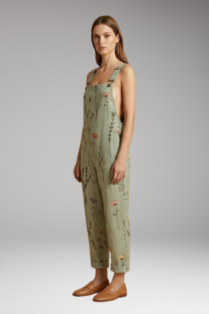 Women's Printed Dungarees with Loose Fit and Adjustable Straps