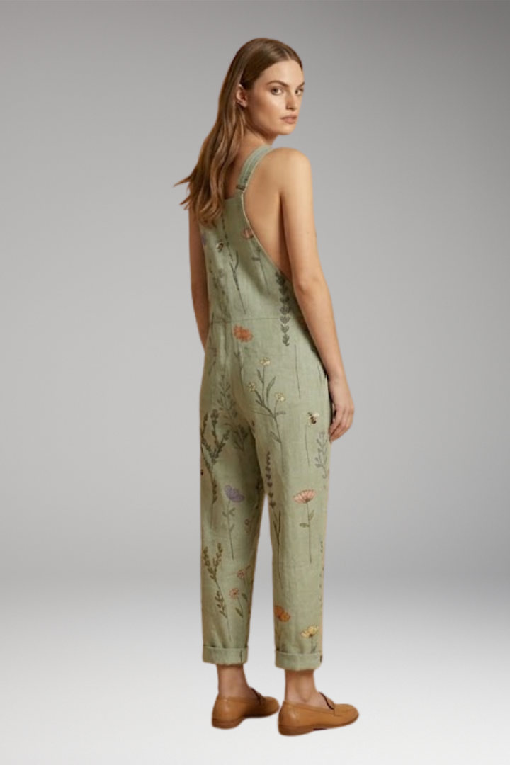 Women's Printed Dungarees with Loose Fit and Adjustable Straps
