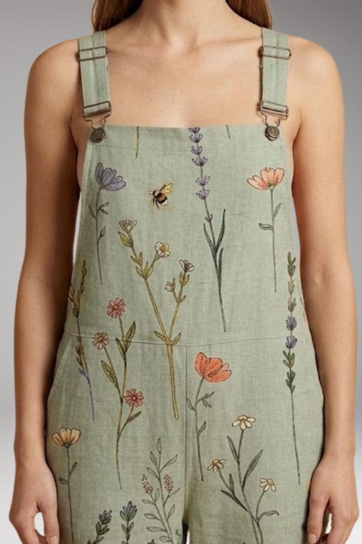 Women's Printed Dungarees with Loose Fit and Adjustable Straps