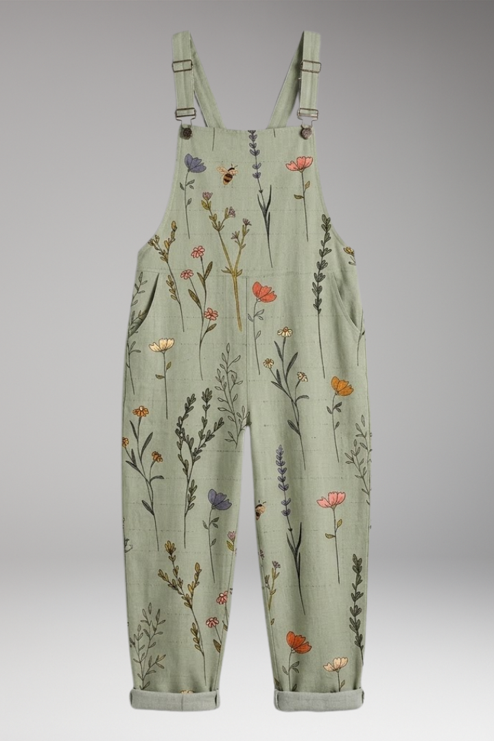 Women's Printed Dungarees with Loose Fit and Adjustable Straps