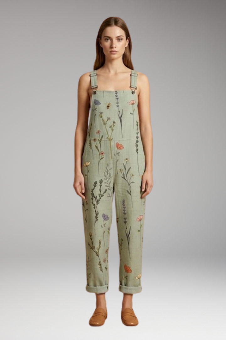 Women's Printed Dungarees with Loose Fit and Adjustable Straps