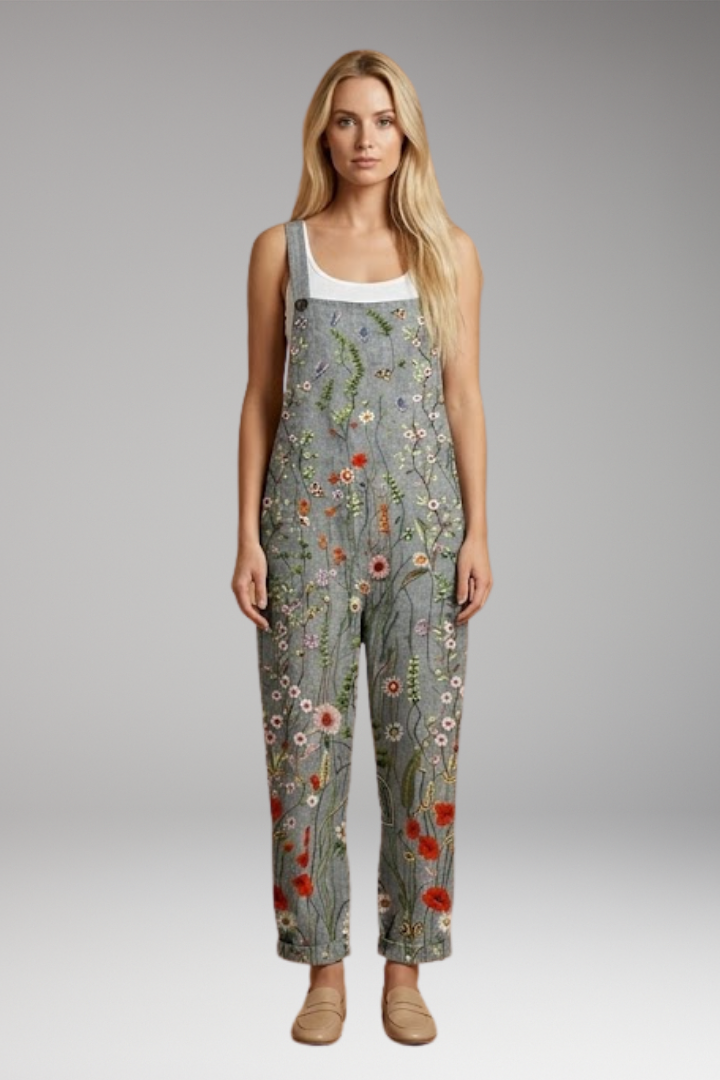 Women's Printed Dungarees with Wide Legs and Comfortable Fit