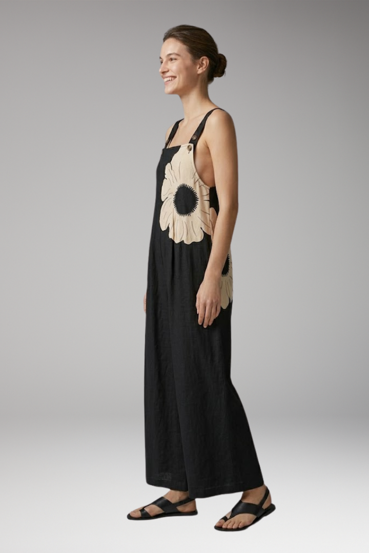 Women's Printed Jumpsuit with Adjustable Straps and Wide Legs