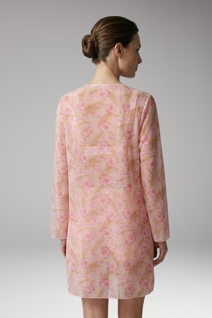 Women's Printed Three-Piece Bikini Set with Floral Kimono Cover-Up