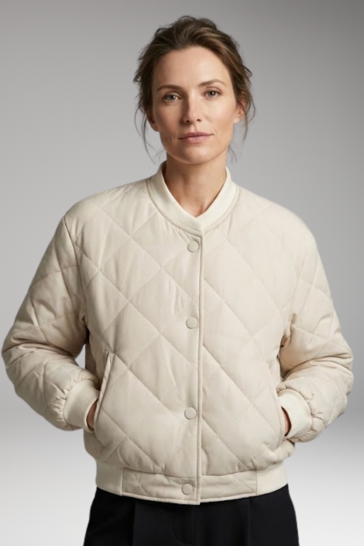 Women's Quilted Bomber Jacket with Elastic Waist and Practical Pockets