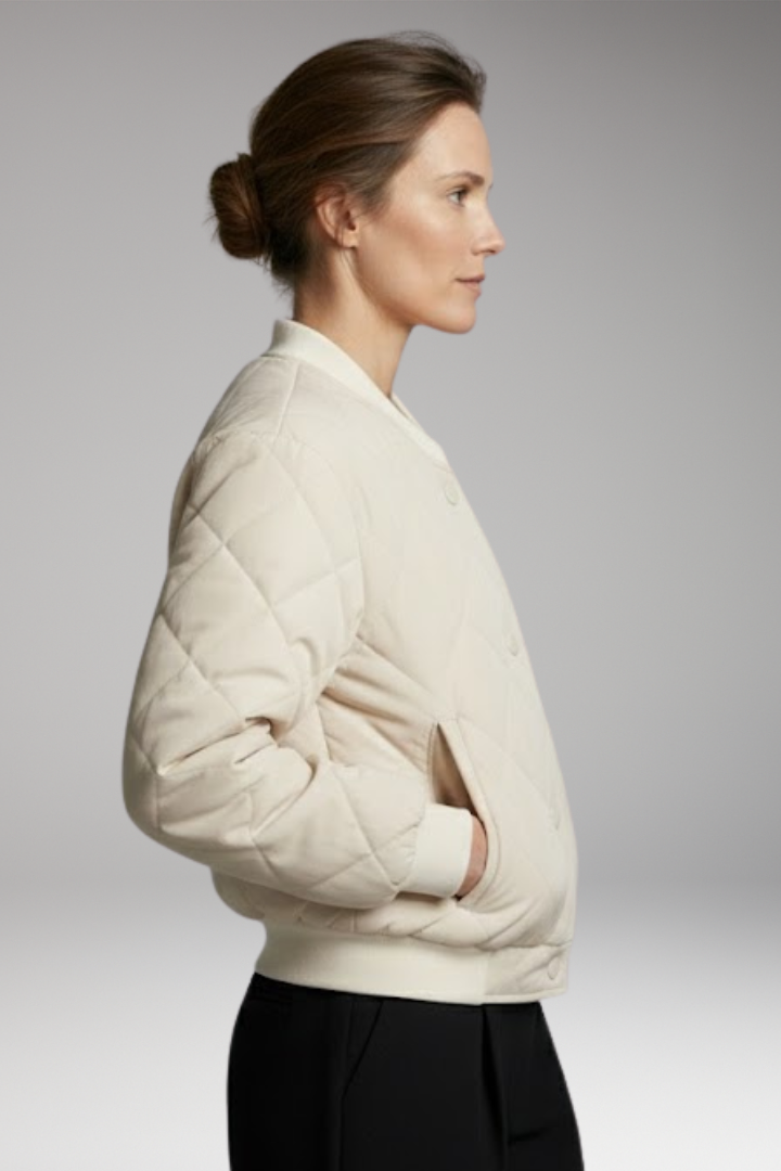 Women's Quilted Bomber Jacket with Elastic Waist and Practical Pockets