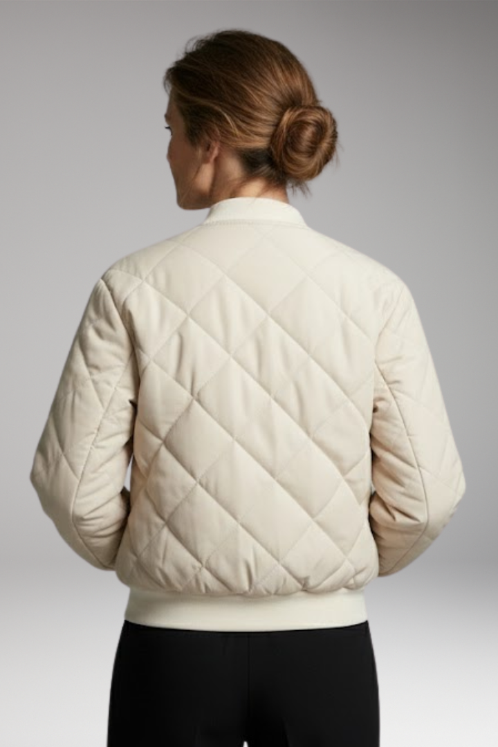 Women's Quilted Bomber Jacket with Elastic Waist and Practical Pockets
