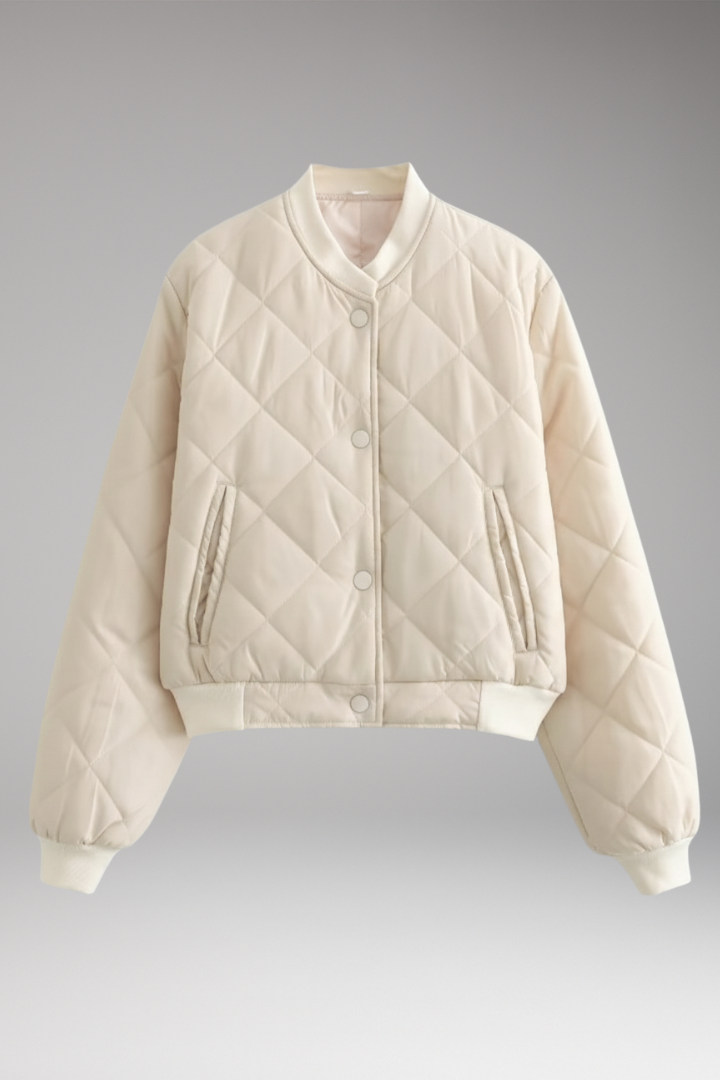 Women's Quilted Bomber Jacket with Elastic Waist and Practical Pockets