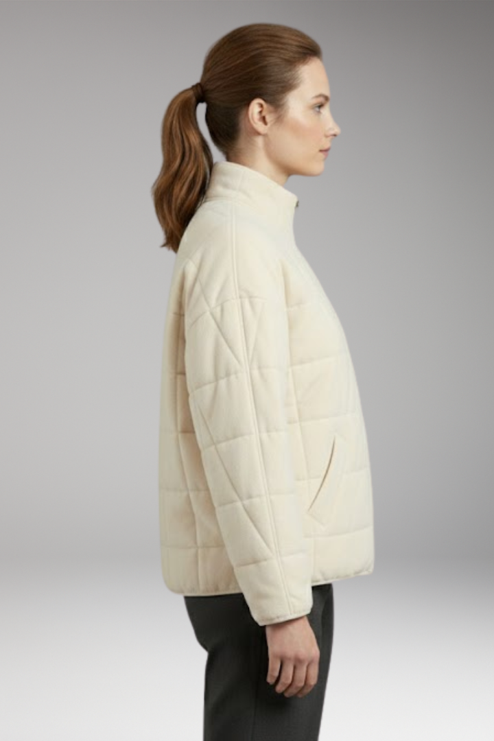Women's Quilted Jacket with Stand-up Collar and Full-Length Zipper