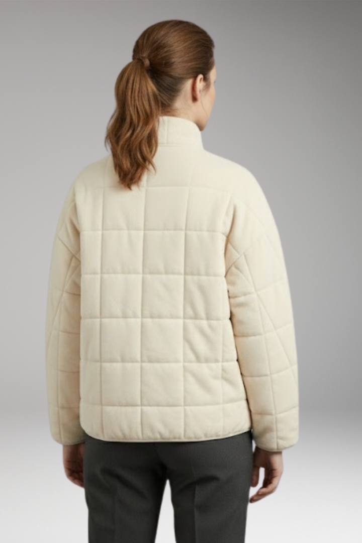 Women's Quilted Jacket with Stand-up Collar and Full-Length Zipper