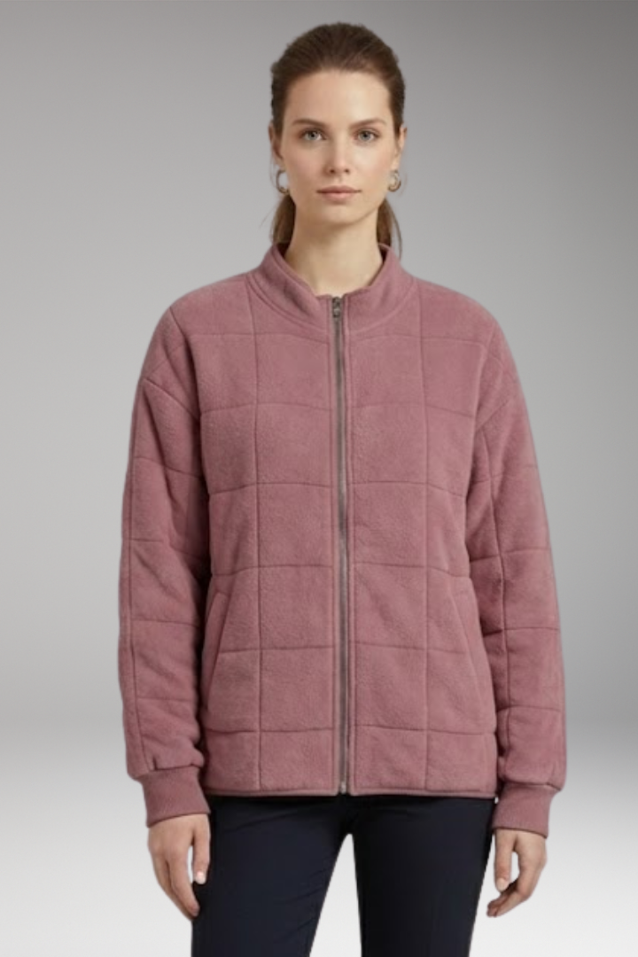 Women's Quilted Jacket with Stand-up Collar and Full-Length Zipper
