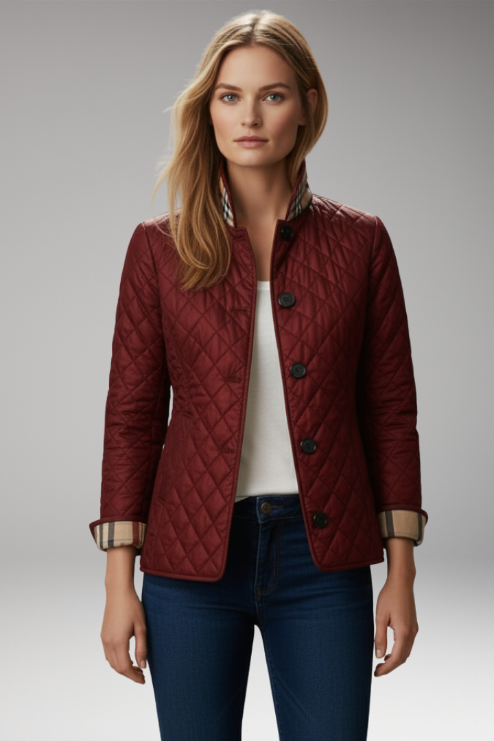 Women’s Quilted Jacket with Stand Collar and Button Closure