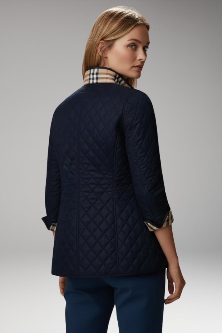 Women’s Quilted Jacket with Stand Collar and Button Closure