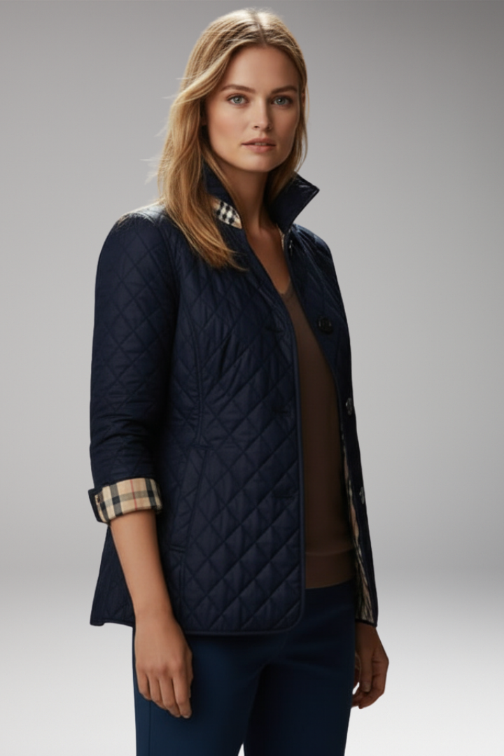 Women’s Quilted Jacket with Stand Collar and Button Closure
