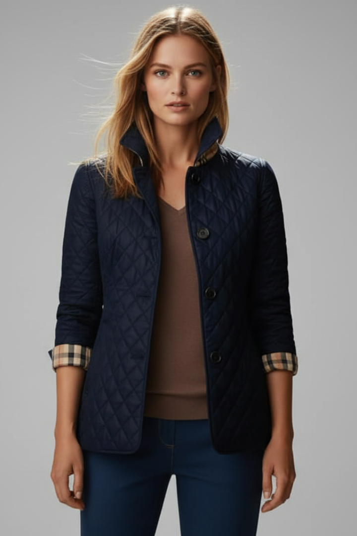 Women’s Quilted Jacket with Stand Collar and Button Closure