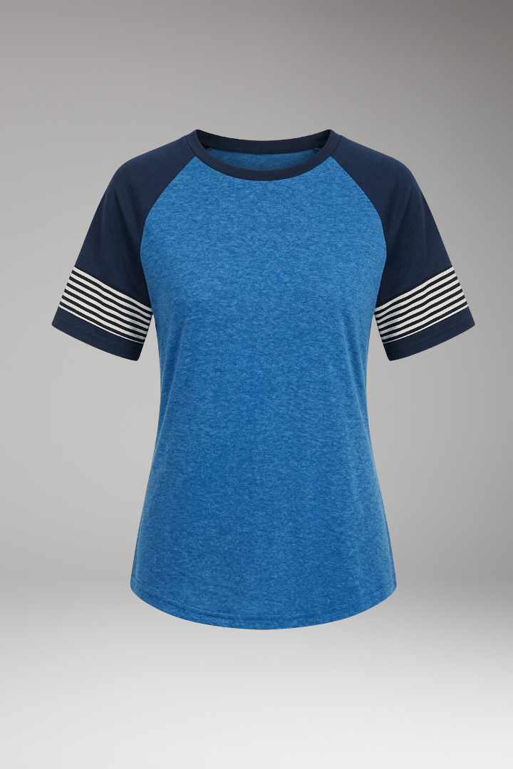 Women's Raglan T Shirt with Striped Sleeves