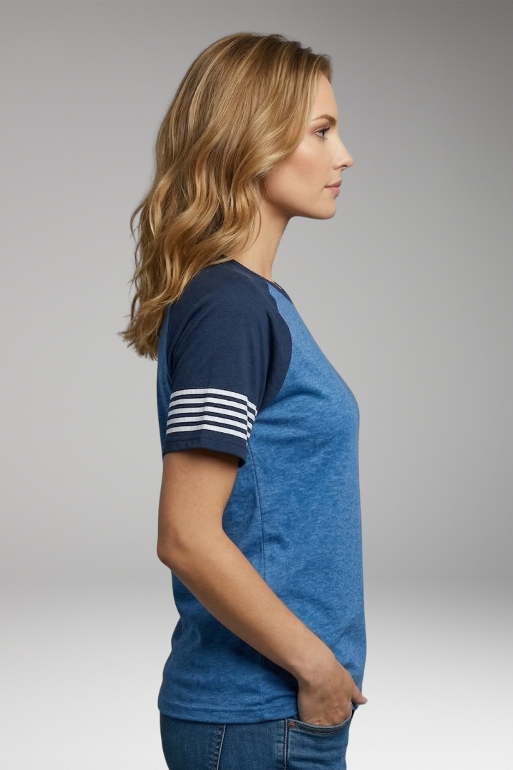 Women's Raglan T Shirt with Striped Sleeves