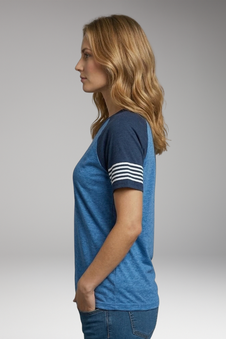 Women's Raglan T Shirt with Striped Sleeves