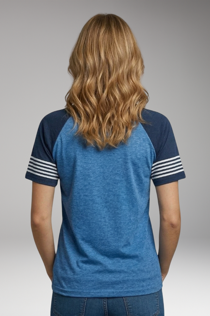 Women's Raglan T Shirt with Striped Sleeves