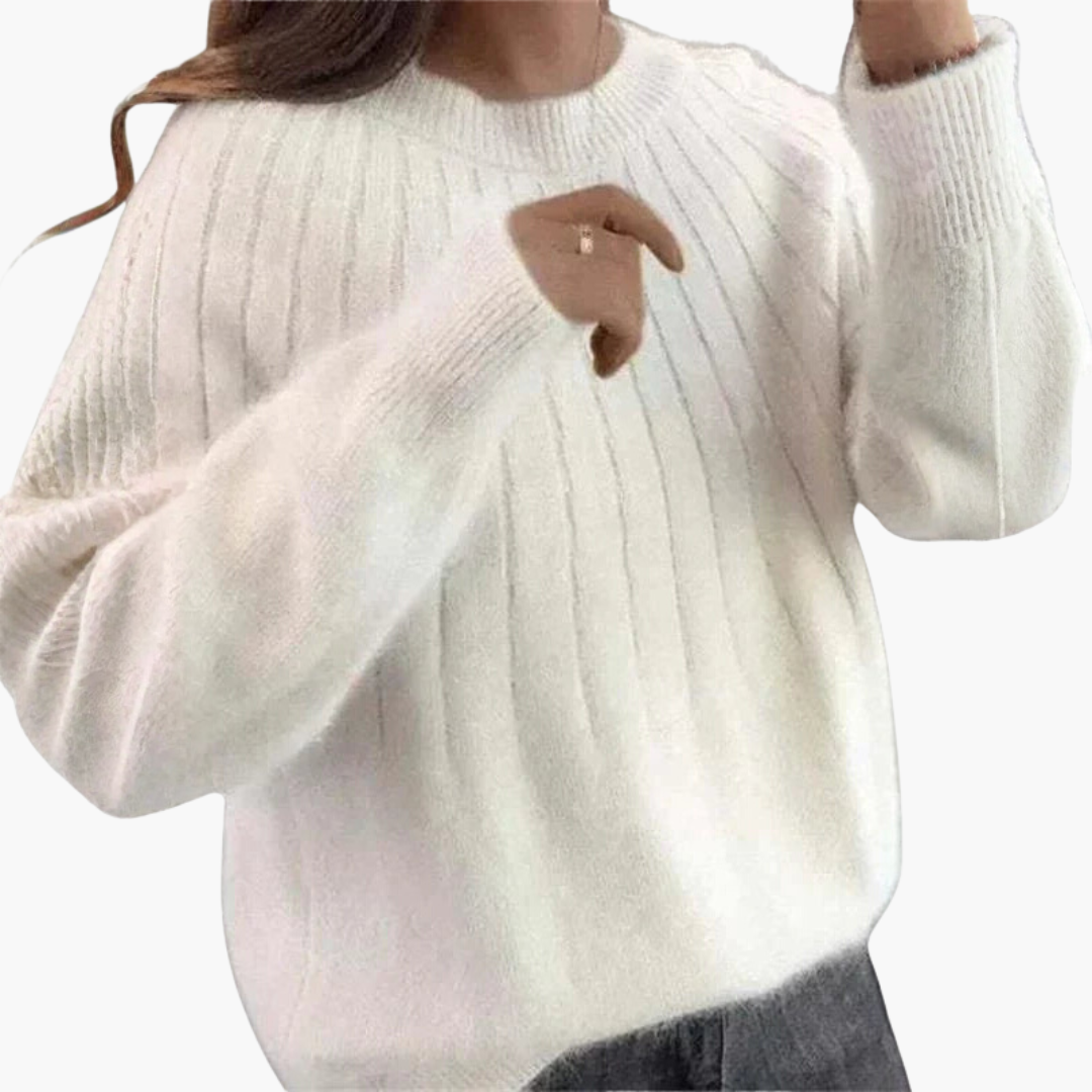 Women’s Ribbed Knit Sweater with Round Neck