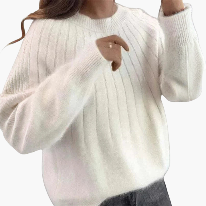 Women’s Ribbed Knit Sweater with Round Neck
