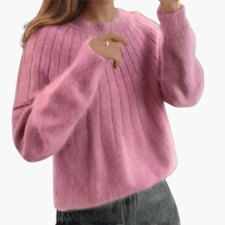 Women’s Ribbed Knit Sweater with Round Neck