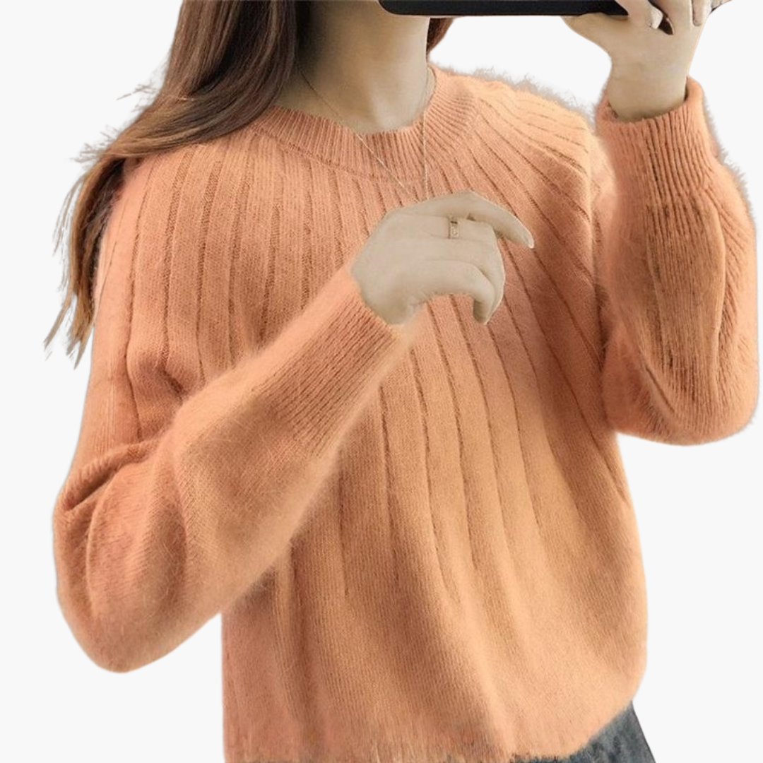 Women’s Ribbed Knit Sweater with Round Neck