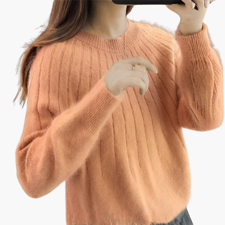 Women’s Ribbed Knit Sweater with Round Neck