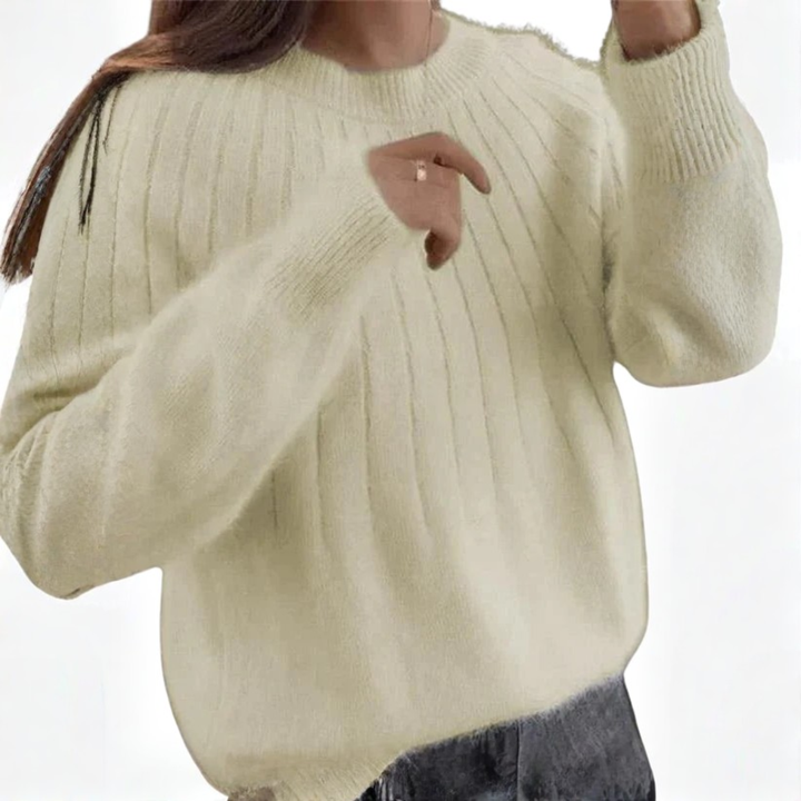 Women’s Ribbed Knit Sweater with Round Neck