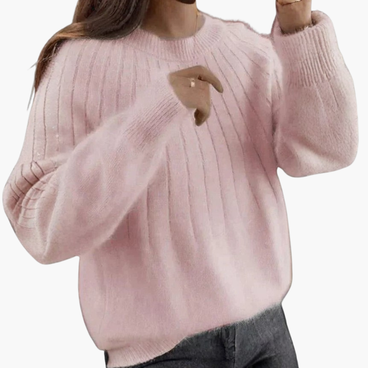 Women’s Ribbed Knit Sweater with Round Neck